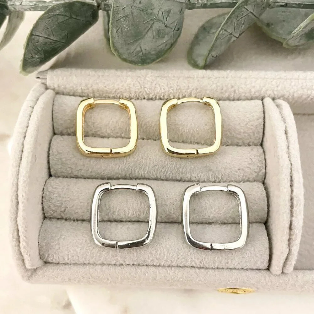 925 Sterling Silver Square Earrings Geometric Huggie Hoop Earrings